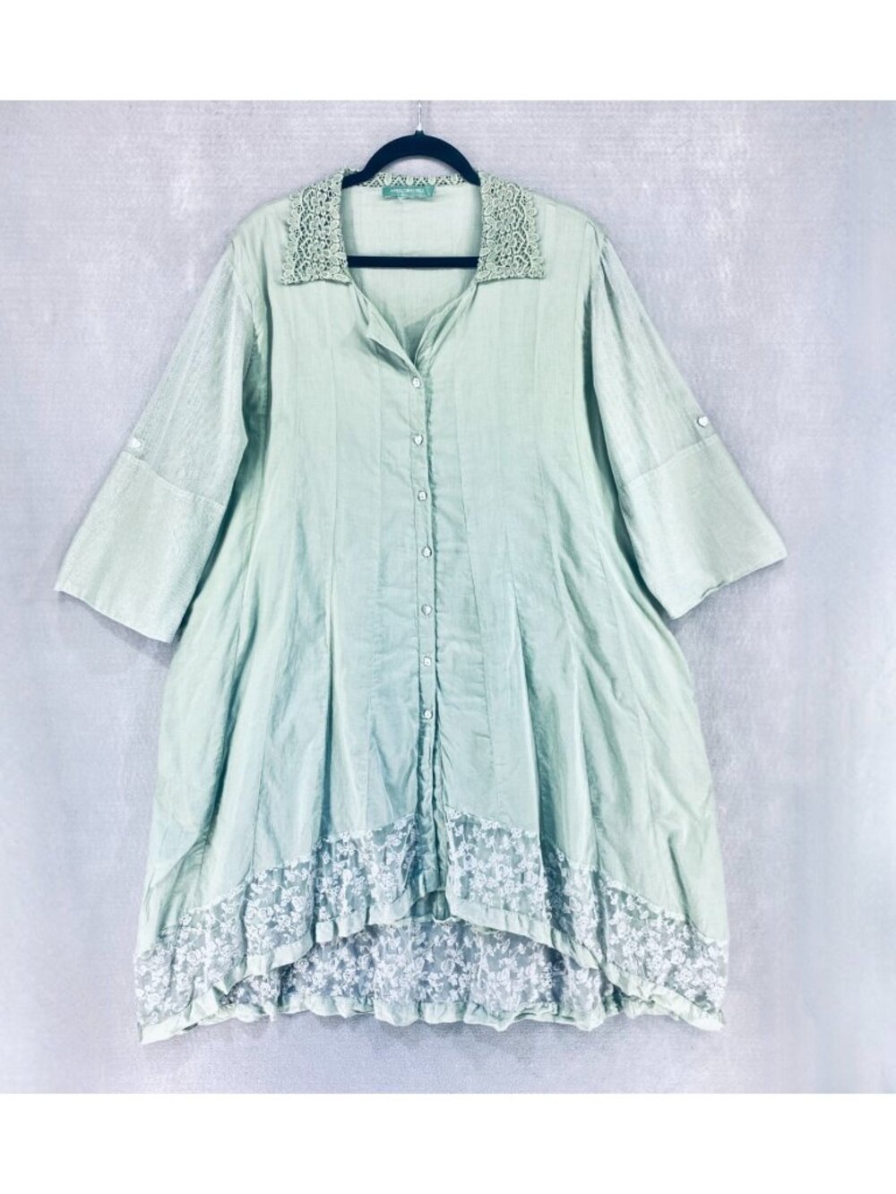 April Cornell Cottage Dress Womens XL Mint Green Cotton Lace Hem Maxi Boho